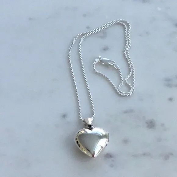 Sterling Silver Puffed Heart Locket Necklace - Picture 10 of 16